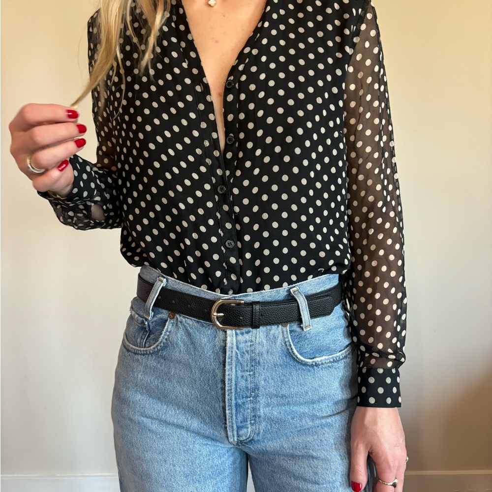 Vintage Worthington Sheer Black and White Polka Dot Blouse